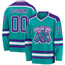 Laden Sie das Bild in den Galerie-Viewer, Custom Aqua Purple-White Hockey Jersey
