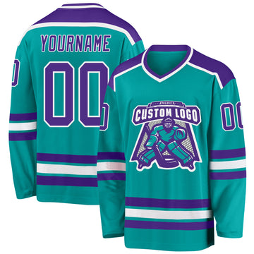 Custom Aqua Purple-White Hockey Jersey