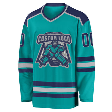 Custom Aqua Navy-Gray Hockey Jersey