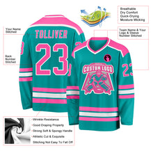 Laden Sie das Bild in den Galerie-Viewer, Custom Aqua Pink-White Hockey Jersey
