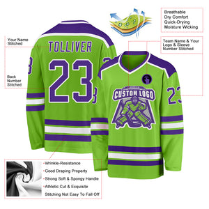 Custom Neon Green Purple-White Hockey Jersey