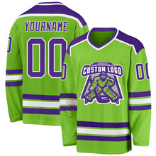 Laden Sie das Bild in den Galerie-Viewer, Custom Neon Green Purple-White Hockey Jersey
