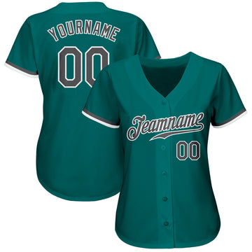 Custom Teal Steel Gray-White Authentic Baseball Jersey