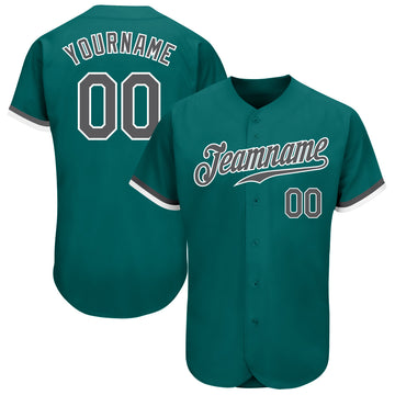 Custom Teal Steel Gray-White Authentic Baseball Jersey