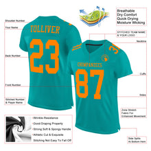 Load image into Gallery viewer, Custom Aqua Bay Orange Mesh Authentic Football Jersey
