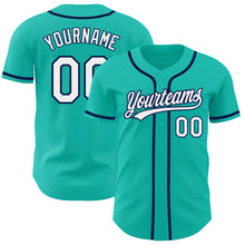 Load image into Gallery viewer, Custom Aqua White-Navy Authentic Baseball Jersey
