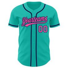 Laden Sie das Bild in den Galerie-Viewer, Custom Aqua Pink-Navy Authentic Baseball Jersey
