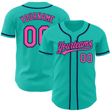 Load image into Gallery viewer, Custom Aqua Pink-Navy Authentic Baseball Jersey
