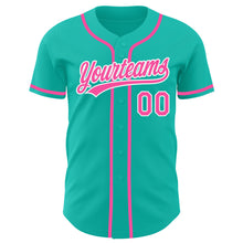 Load image into Gallery viewer, Custom Aqua Pink-White Authentic Baseball Jersey
