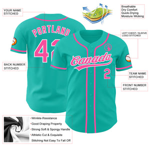 Custom Aqua Pink-White Authentic Baseball Jersey