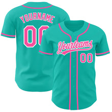 Load image into Gallery viewer, Custom Aqua Pink-White Authentic Baseball Jersey
