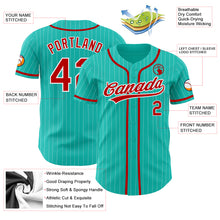 Load image into Gallery viewer, Custom Aqua White Pinstripe Red Authentic Baseball Jersey
