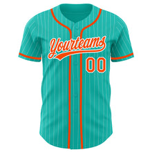 Laden Sie das Bild in den Galerie-Viewer, Custom Aqua White Pinstripe Orange Authentic Baseball Jersey
