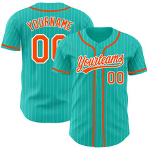Laden Sie das Bild in den Galerie-Viewer, Custom Aqua White Pinstripe Orange Authentic Baseball Jersey
