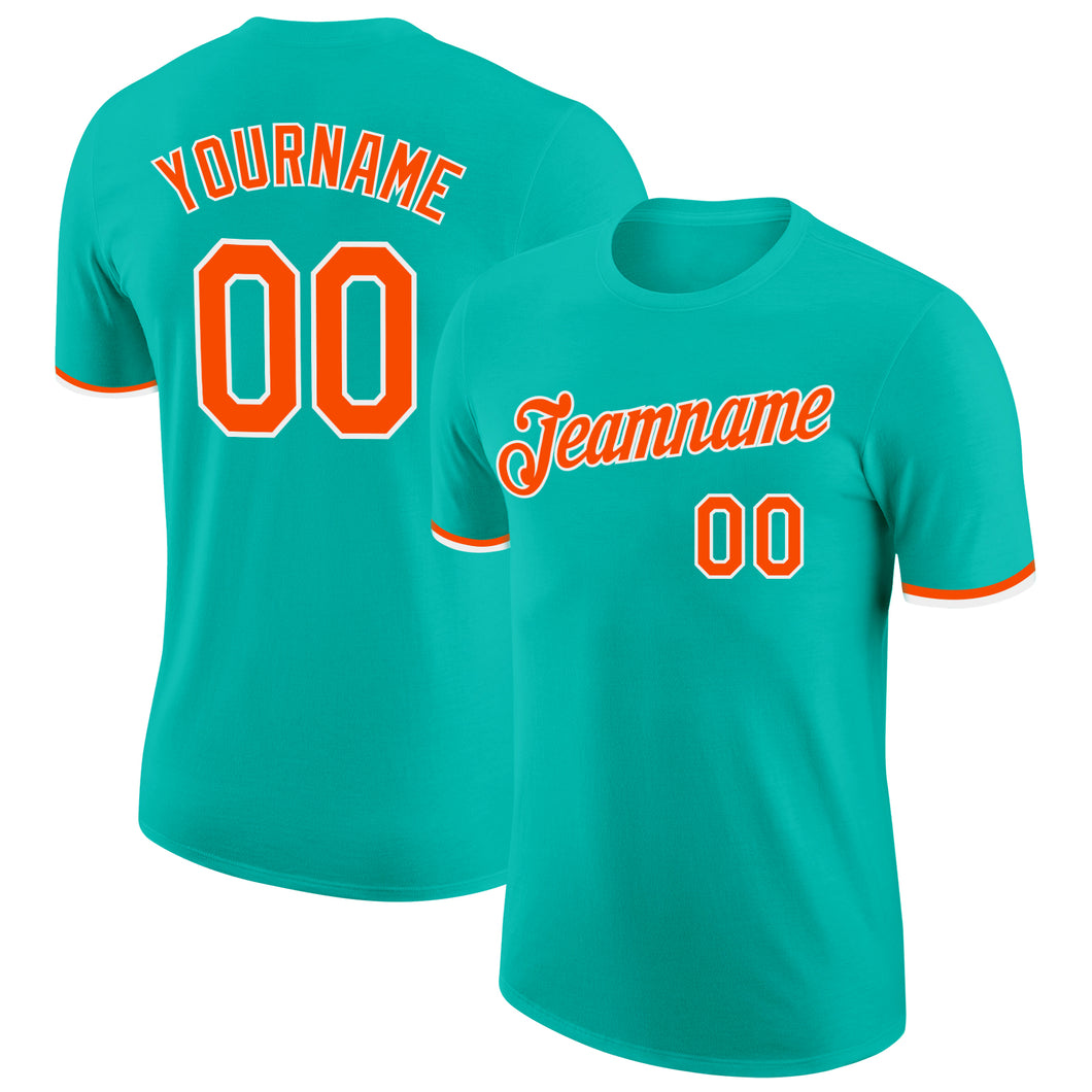 Custom Aqua Orange-White Performance T-Shirt