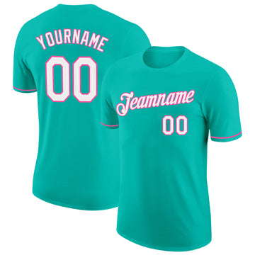 Custom Aqua White-Pink Performance T-Shirt