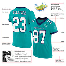 Load image into Gallery viewer, Custom Aqua White-Navy Mesh Authentic Football Jersey
