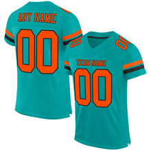 Laden Sie das Bild in den Galerie-Viewer, Custom Aqua Orange-Black Mesh Authentic Football Jersey
