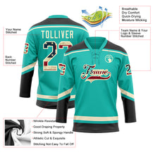 Laden Sie das Bild in den Galerie-Viewer, Custom Aqua Vintage USA Flag Black-Cream Hockey Lace Neck Jersey
