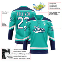 Laden Sie das Bild in den Galerie-Viewer, Custom Aqua White-Navy Hockey Lace Neck Jersey
