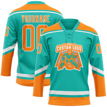 Загрузить изображение в средство просмотра галереи, Custom Aqua Bay Orange-White Hockey Lace Neck Jersey

