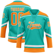 Загрузить изображение в средство просмотра галереи, Custom Aqua Bay Orange-White Hockey Lace Neck Jersey
