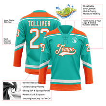 Laden Sie das Bild in den Galerie-Viewer, Custom Aqua White-Orange Hockey Lace Neck Jersey
