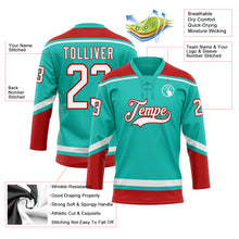 Laden Sie das Bild in den Galerie-Viewer, Custom Aqua White-Red Hockey Lace Neck Jersey
