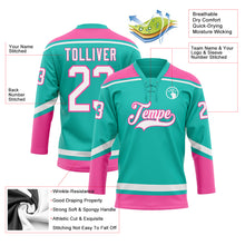 Загрузить изображение в средство просмотра галереи, Custom Aqua White-Pink Hockey Lace Neck Jersey
