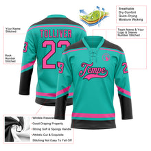 Laden Sie das Bild in den Galerie-Viewer, Custom Aqua Pink-Black Hockey Lace Neck Jersey
