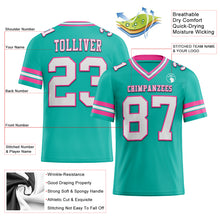 Laden Sie das Bild in den Galerie-Viewer, Custom Aqua White-Pink Mesh Authentic Football Jersey
