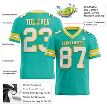 Load image into Gallery viewer, Custom Aqua White-Yellow Mesh Authentic Football Jersey
