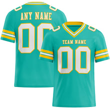 Load image into Gallery viewer, Custom Aqua White-Yellow Mesh Authentic Football Jersey

