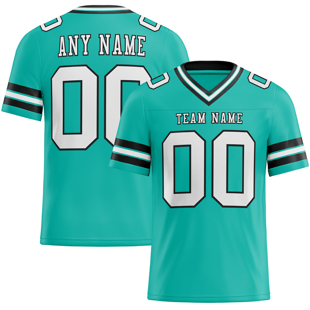 Custom Aqua White-Black Mesh Authentic Football Jersey