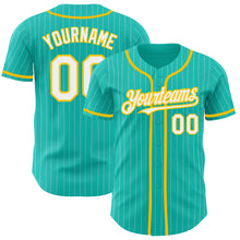 Charger l&#39;image dans la galerie, Custom Aqua White Pinstripe White-Yellow Authentic Baseball Jersey
