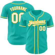 Load image into Gallery viewer, Custom Aqua White-Yellow Authentic Baseball Jersey
