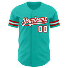 Load image into Gallery viewer, Custom Aqua White-Red Authentic Baseball Jersey
