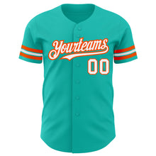 Load image into Gallery viewer, Custom Aqua White-Orange Authentic Baseball Jersey
