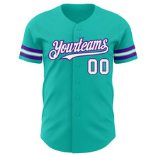 Load image into Gallery viewer, Custom Aqua White-Purple Authentic Baseball Jersey
