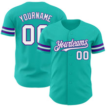 Laden Sie das Bild in den Galerie-Viewer, Custom Aqua White-Purple Authentic Baseball Jersey
