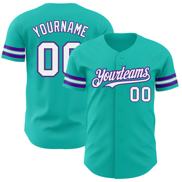 Custom Aqua White-Purple Authentic Baseball Jersey
