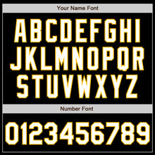 Load image into Gallery viewer, Custom Black White-Gold 3 Colors Arm Shapes Authentic Baseball Jersey
