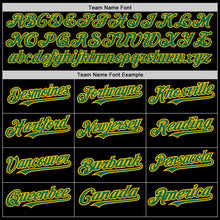 Load image into Gallery viewer, Custom Black Kelly Green-Gold 3 Colors Arm Shapes Authentic Baseball Jersey
