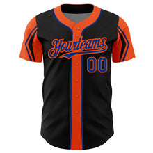 Загрузить изображение в средство просмотра галереи, Custom Black Royal-Orange 3 Colors Arm Shapes Authentic Baseball Jersey

