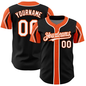 Custom Black White-Orange 3 Colors Arm Shapes Authentic Baseball Jersey
