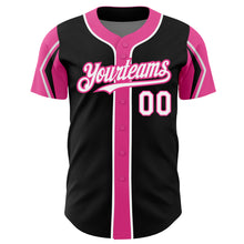 Laden Sie das Bild in den Galerie-Viewer, Custom Black White-Pink 3 Colors Arm Shapes Authentic Baseball Jersey
