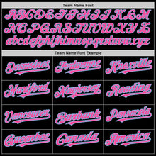 Load image into Gallery viewer, Custom Black Pink-Light Blue 3 Colors Arm Shapes Authentic Baseball Jersey
