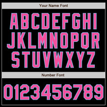 Load image into Gallery viewer, Custom Black Pink-Light Blue 3 Colors Arm Shapes Authentic Baseball Jersey
