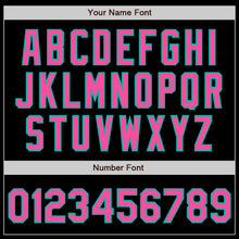 Load image into Gallery viewer, Custom Black Pink-Aqua 3 Colors Arm Shapes Authentic Baseball Jersey
