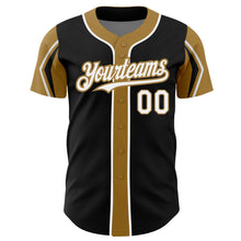 Laden Sie das Bild in den Galerie-Viewer, Custom Black White-Old Gold 3 Colors Arm Shapes Authentic Baseball Jersey
